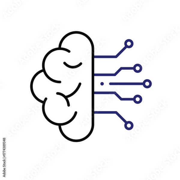 Fototapeta machine learning icon. management. brain with trace on white background. Automatic, optimization, ease. Outline design style