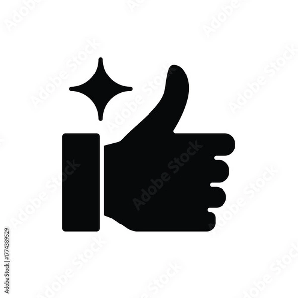 Fototapeta recommendation icon. management. thumbs up and light sparkles on a white background. economy, optimization, ease. Flat design style