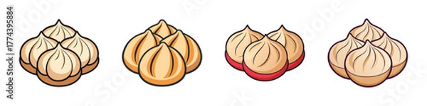 Obraz Four stylized illustrations of steamed dumplings, also known as baozi or buns, presented in a row on a