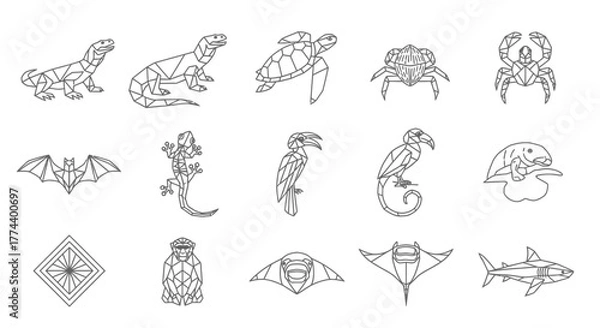 Obraz Geometric line art portraits of various wild animals, front-facing.