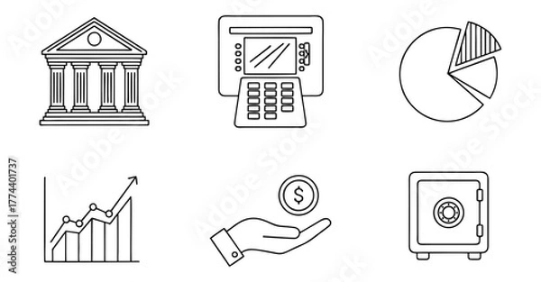 Fototapeta Business Goals and Target Success Line Icons – Achievement, Growth and Strategy Vector Set