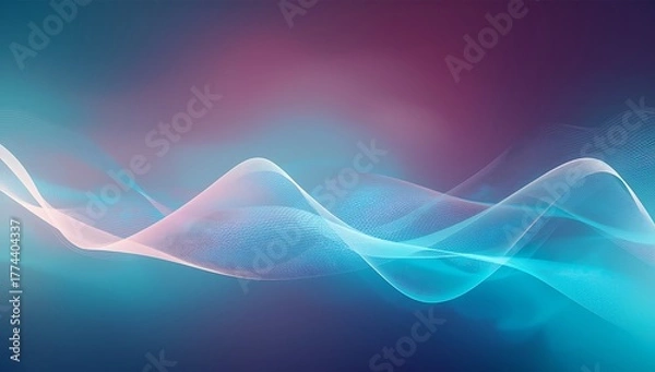 Fototapeta Abstract glowing wave of light particles in blue and pink tones