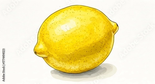 Fototapeta A vibrant watercolor illustration of a whole lemon, its texture and highlights vividly rendered