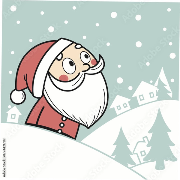 Obraz Surprised Santa Peeking Over Snowdrift