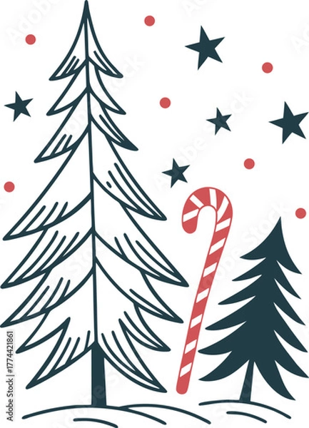 Obraz Illustration of christmas trees candy cane and stars creating a festive holiday season scene