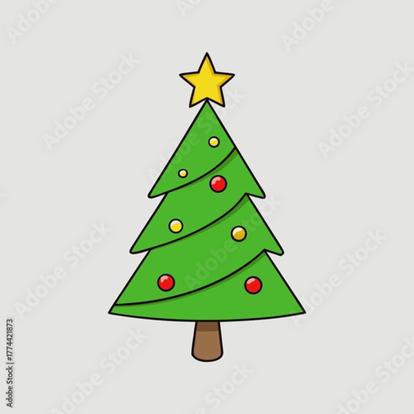 Fototapeta Stylized Green Christmas Tree with Red Star — Minimal Holiday Vector Design