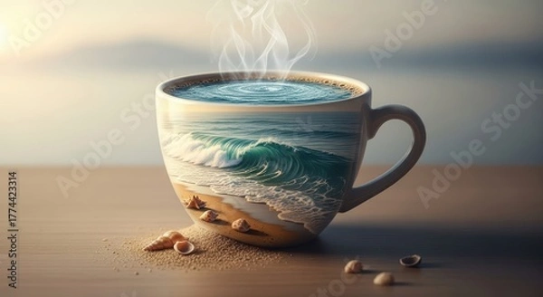Obraz Coffee Cup with Ocean Wave Inside