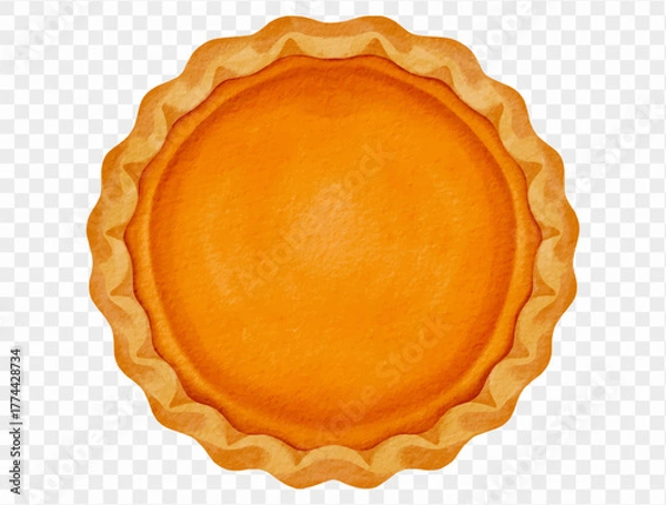 Obraz Watercolor whole pumpkin pie dessert for Thanksgiving design and celebration. Vector.