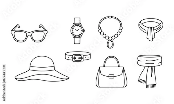 Fototapeta Women’s Fashion Line Icons Set – Clothing, Accessories and Outfit Elements