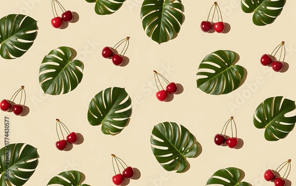 Fototapeta Minimal sunlit nature pattern with sand colour background and sharp shadows