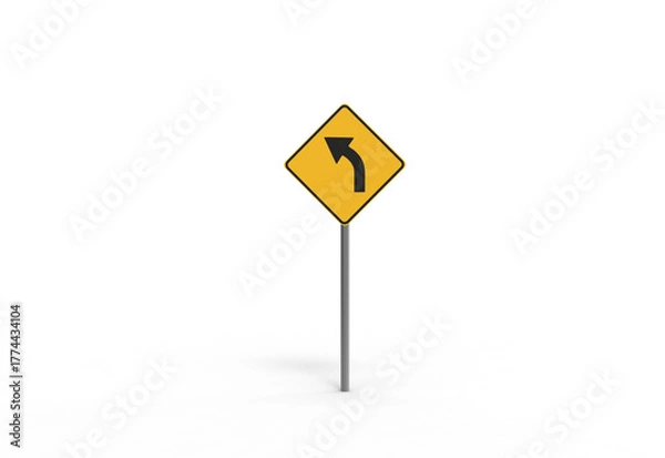 Obraz Curve road sign front view with shadow 3d render