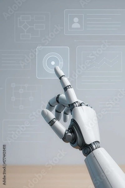 Fototapeta Robotic hand interacting with hud for intelligent automation