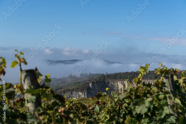 Fototapeta Inversion weather condition over the valley of river Main near the geman village called Thuengersheim