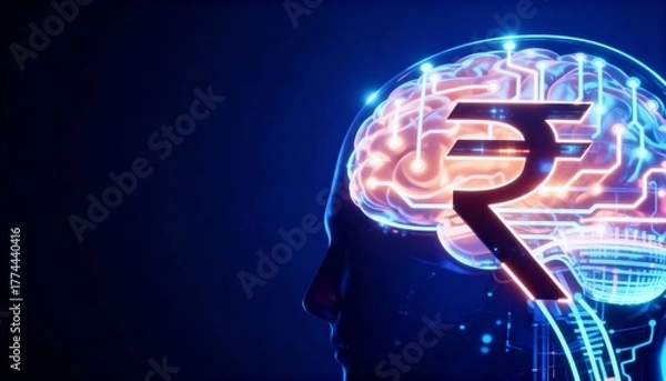 Obraz Financial Mindset Concept with a Glowing Rupee Symbol Inside a Head