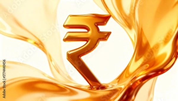 Fototapeta Golden Indian Rupee Symbol in a Dynamic Splash of Liquid Gold