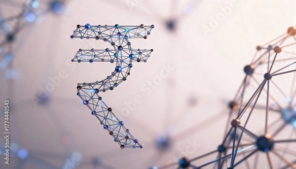 Obraz Abstract Digital Rupee Symbol with Networking Concept Illustration