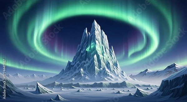 Obraz Majestic Ice Mountain Under Aurora Borealis Digital Art.