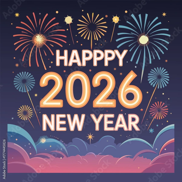 Fototapeta Festive fireworks display celebrates a happy new year 2026 with joy