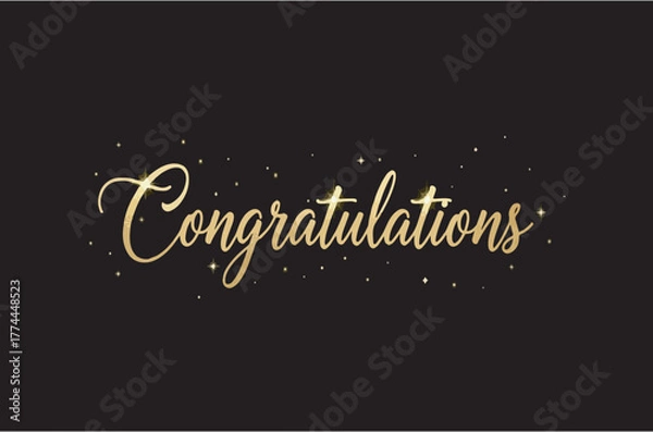 Fototapeta Elegant gold script text Congratulations luxury greeting card banner on black background