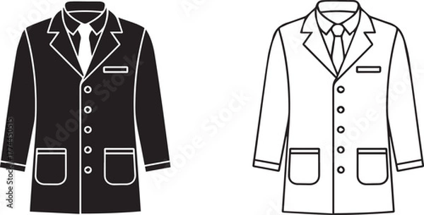 Obraz Doctor lab coat uniform vector icon symbol set with shirt and tie for professional design.