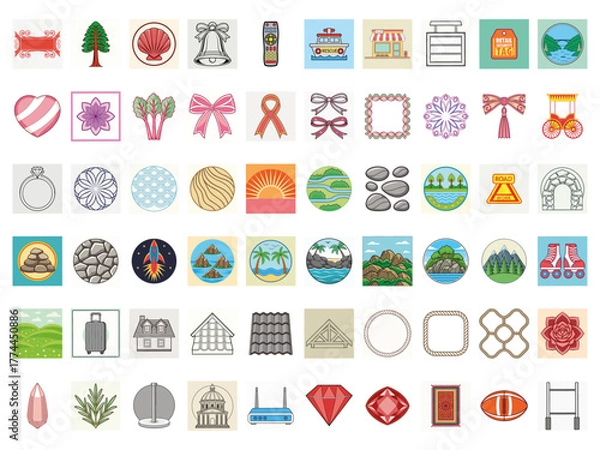Fototapeta The Haven & Horizon Icons Set | High-Quality Vector Graphics for Home, Travel, and Wellness Design