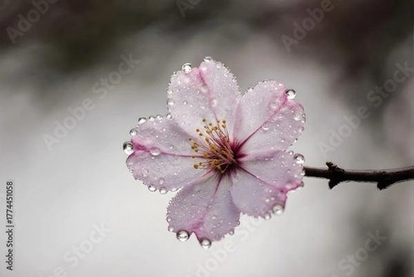 Obraz Close-up of cherry blossom with raindrops on petals.