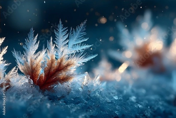 Obraz Close-up of frost crystals glowing in winter sunlight.