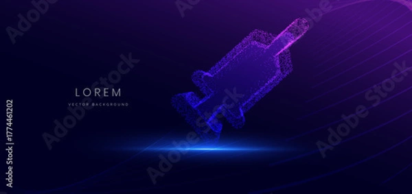 Fototapeta Particle glowing Syringe icon on dark background. Technology futuristic medical concept.