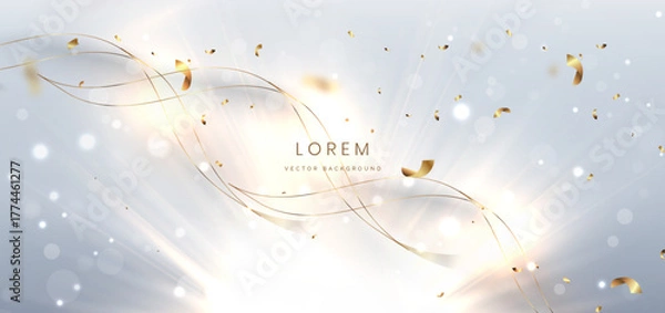 Fototapeta Luxury white background with gold lighting effect sparkling decor bokeh elegant.