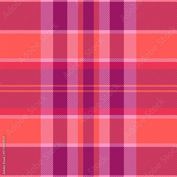 Fototapeta Vibrant plaid pattern in shades of red, pink, and purple. A versatile textile design for fashion, backgrounds, or festive themes. Seamless and eyecatching.