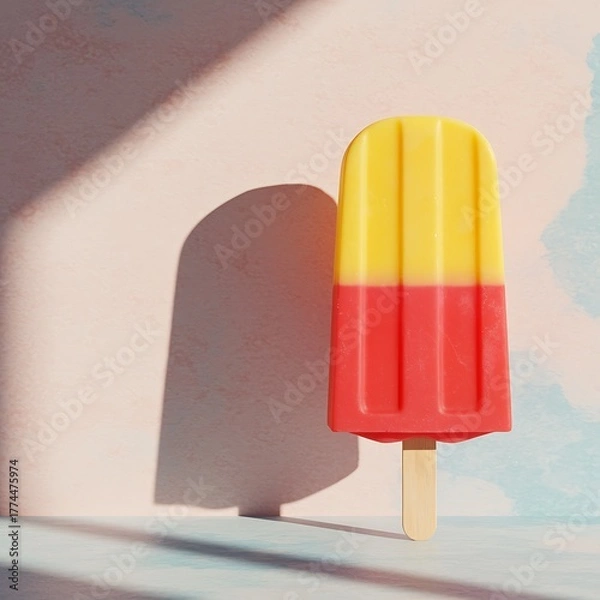 Fototapeta Refreshing popsicle with yellow and red colors casting soft shadow