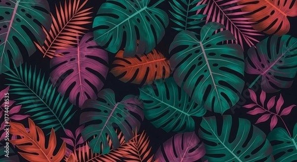 Fototapeta Tropical Leaf Pattern Colorful Foliage Jungle Botanical Background Illustration Design