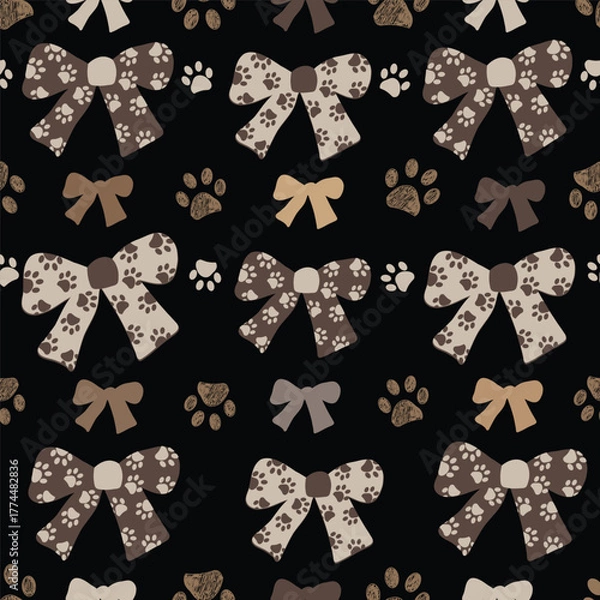 Fototapeta Bow ties doodle paw print. Happy new year and merry Christmas greeting card 