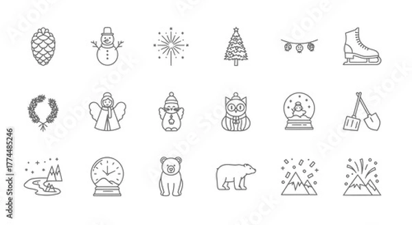 Obraz Collection of Winter Holiday and Christmas Vector Icons