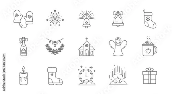 Obraz Festive Christmas Icons Line Art Set for Holiday Designs