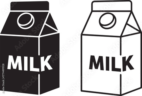 Fototapeta Milk carton box icon set isolated on white background solid and outline vector symbol design