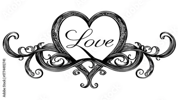 Obraz Sophisticated Vector Graphic Merging Ornate Love Heart and Infinity Emblem with Decorative Calligraphy for Timeless Romantic Prints