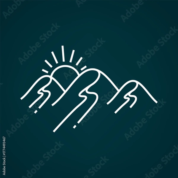 Fototapeta Mountain river logo in monoline design