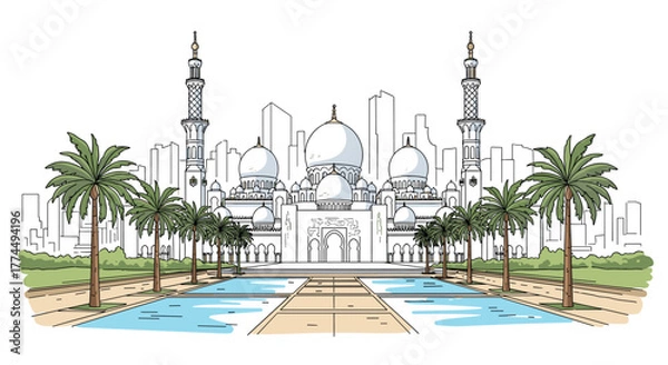 Fototapeta Abu Dhabi skyline doodle with iconic landmarks and architecture