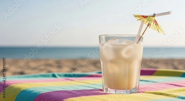 Fototapeta Refreshing Beachside Beverage: A Summertime Delight with a Tropical Flair and a Relaxing Vacation Vibe for Sunny Days and Happy