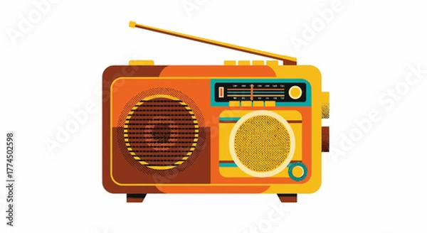 Fototapeta Retro Portable Radio Receiver with Antenna and Speaker.