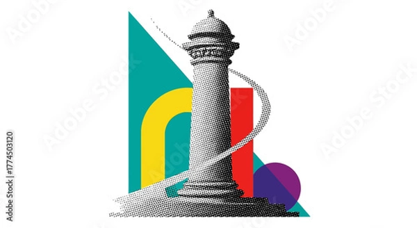 Obraz Abstract Lighthouse With Geometric Shapes And Swirls.