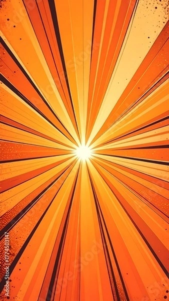 Fototapeta Abstract image with vibrant orange and yellow lines emanating from a central light source