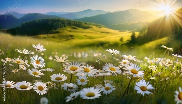 Fototapeta Summer Meadow With Oxeye Daisies