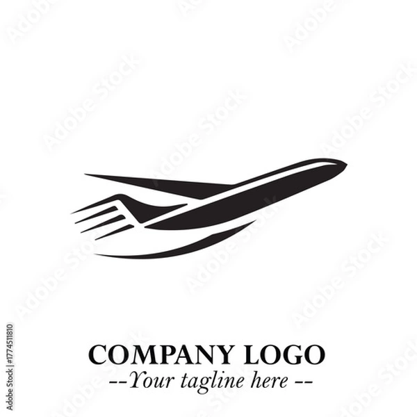 Fototapeta Plane Flying Fast Logo Symbol in Black on the White Background with Dynamic Aviation Design