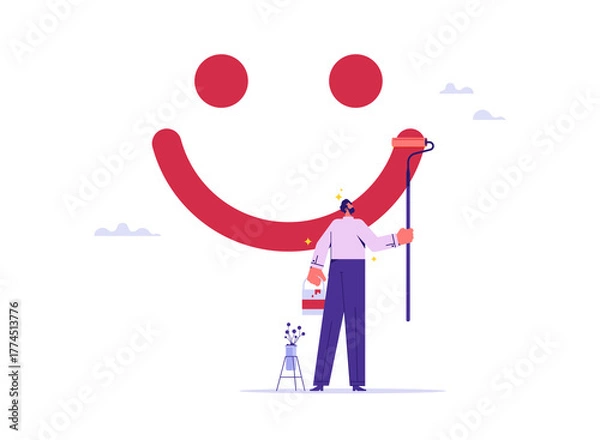 Fototapeta Client paint a feedback with smile face sign, service rating, feedback, satisfaction concept