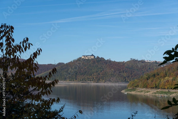 Fototapeta View of Waldeck Castle and the Edersee.