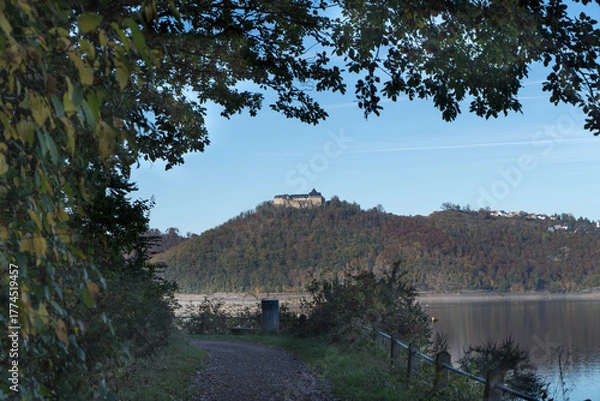 Fototapeta View of Waldeck Castle and the Edersee.
