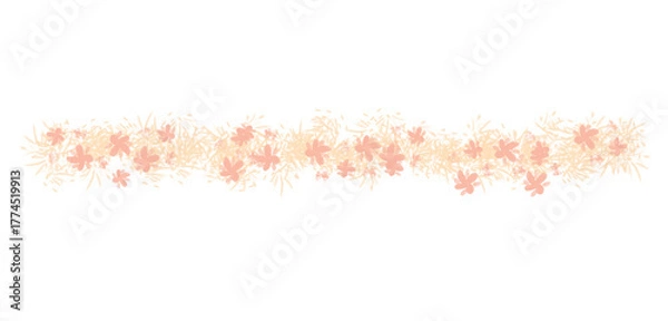 Obraz Floral Border with Soft Pink Flowers and Grass on White Background