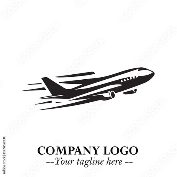 Obraz Plane Flying Fast Logo Symbol in Black on the White Background with Dynamic Aviation Design
